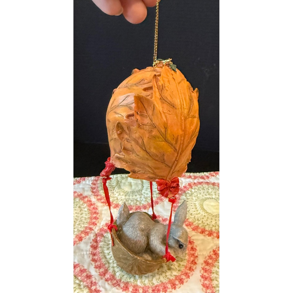 Silvestri Charming Tails Holiday Balloon Ride Ornament Bunny in Walnut Fall